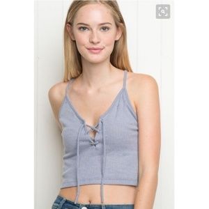 BRANDY MELVILLE LIGHT BLUE RIBBED TIED TANK